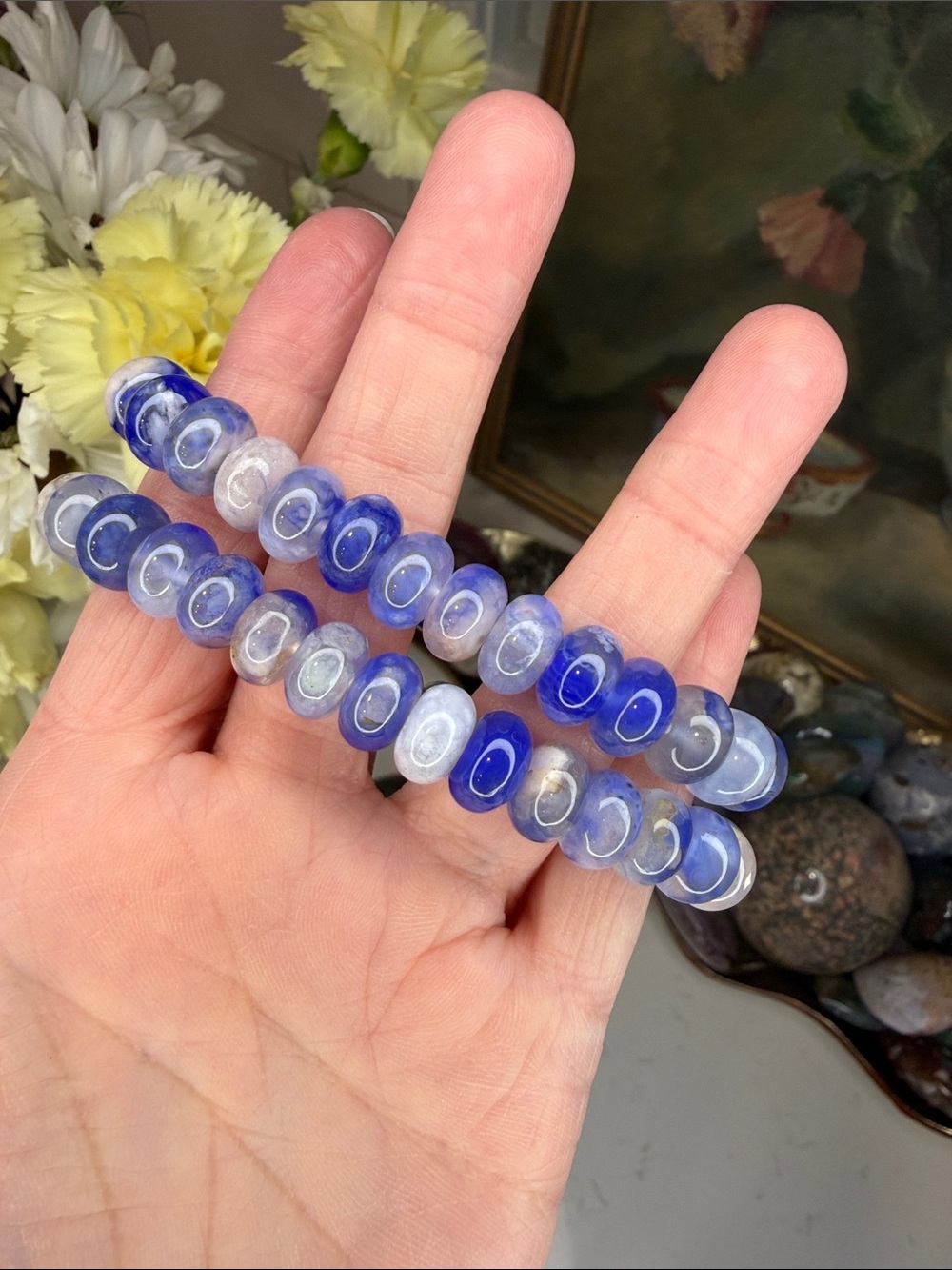 BLUE FLOWER AGATE • Dreamy Blue Gemstone Bracelet | 10–11mm
